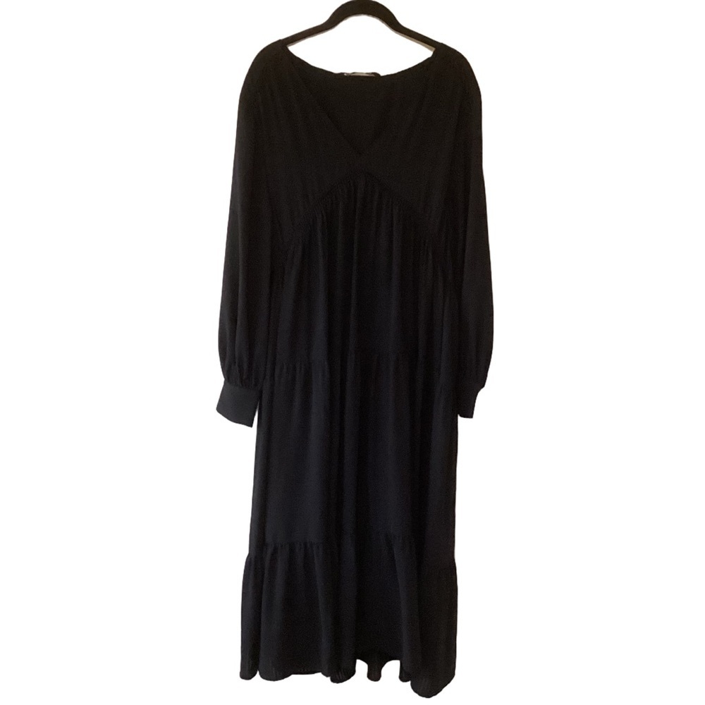 Zara Tiered Maxi Dress Long Sleeve Black M Boho Goth Dark Cottagecore Prairie